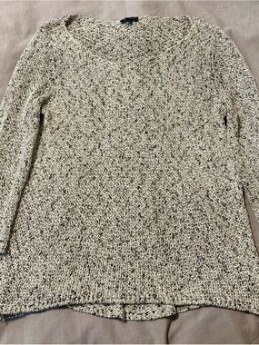 The Limited Marled Grey and Black Scoop Neck Sweater